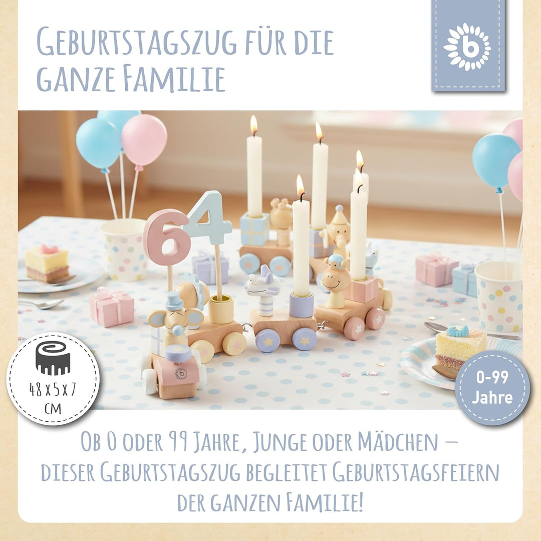 Bieco Geburtstagszug Holz - Candy Look 0-99 Jahre - Junge - Mädchen 1 Geburtstag Geburtstagsring Geb