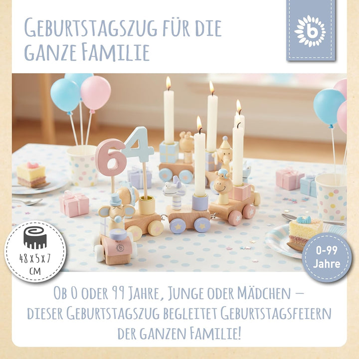 Bieco Geburtstagszug Holz - Candy Look 0-99 Jahre - Junge - Mädchen 1 Geburtstag Geburtstagsring Geb