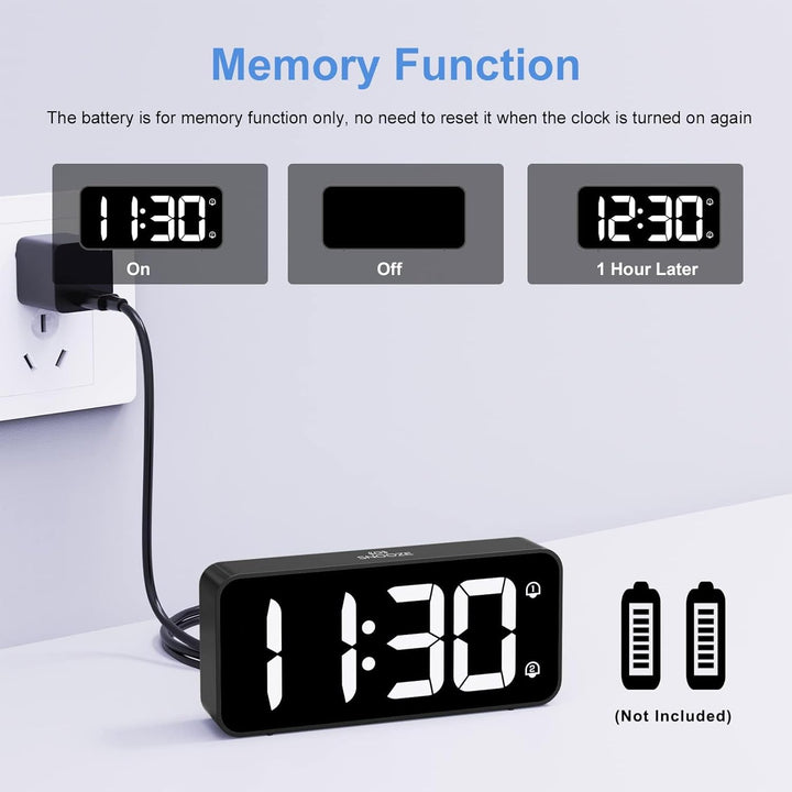 LATEC LED Digitaler Wecker mit 2 Alarme Snooze, Digital Uhr mit USB-Ladeanschluss, 0–100% Helligkeit