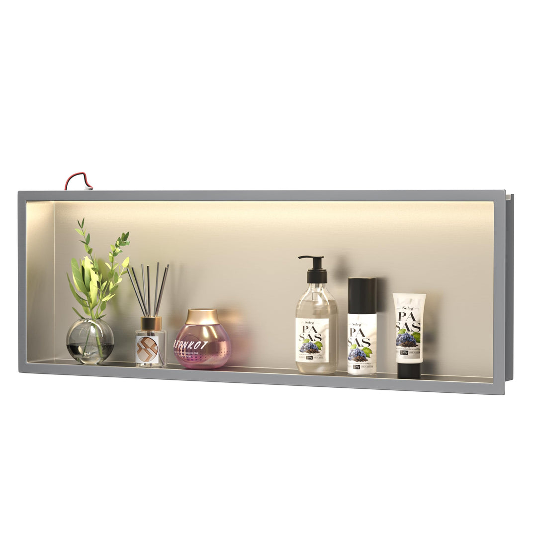 Edelstahl Duschnische 900mm X 300mm Gebürstet mit LED-Licht Wasserdicht Keine Fliesen Benötigte Wand