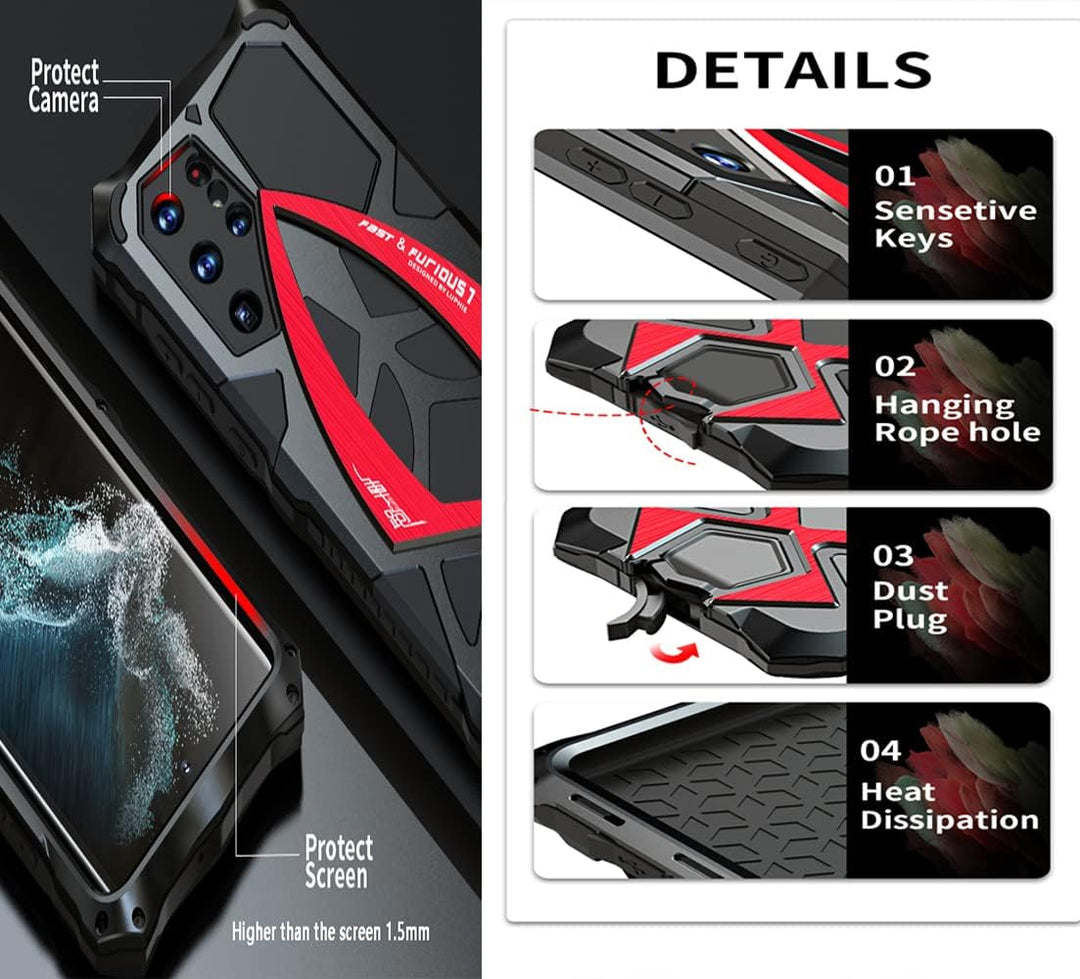CeeEee Galaxy S23 Ultra Hülle Metall Stossfeste Outdoor Schutzhülle Case für Samsung S23Ultra Integr
