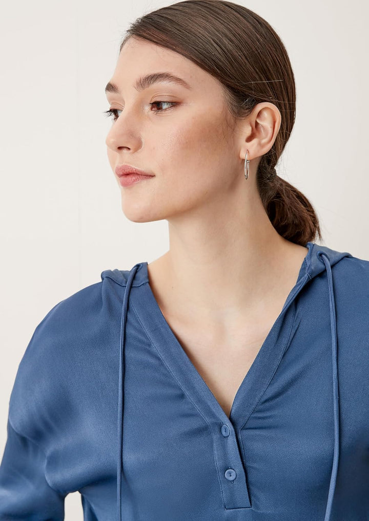 s.Oliver BLACK LABEL Kapuzenbluse aus Satin 38 Dark Blue, 38 Dark Blue