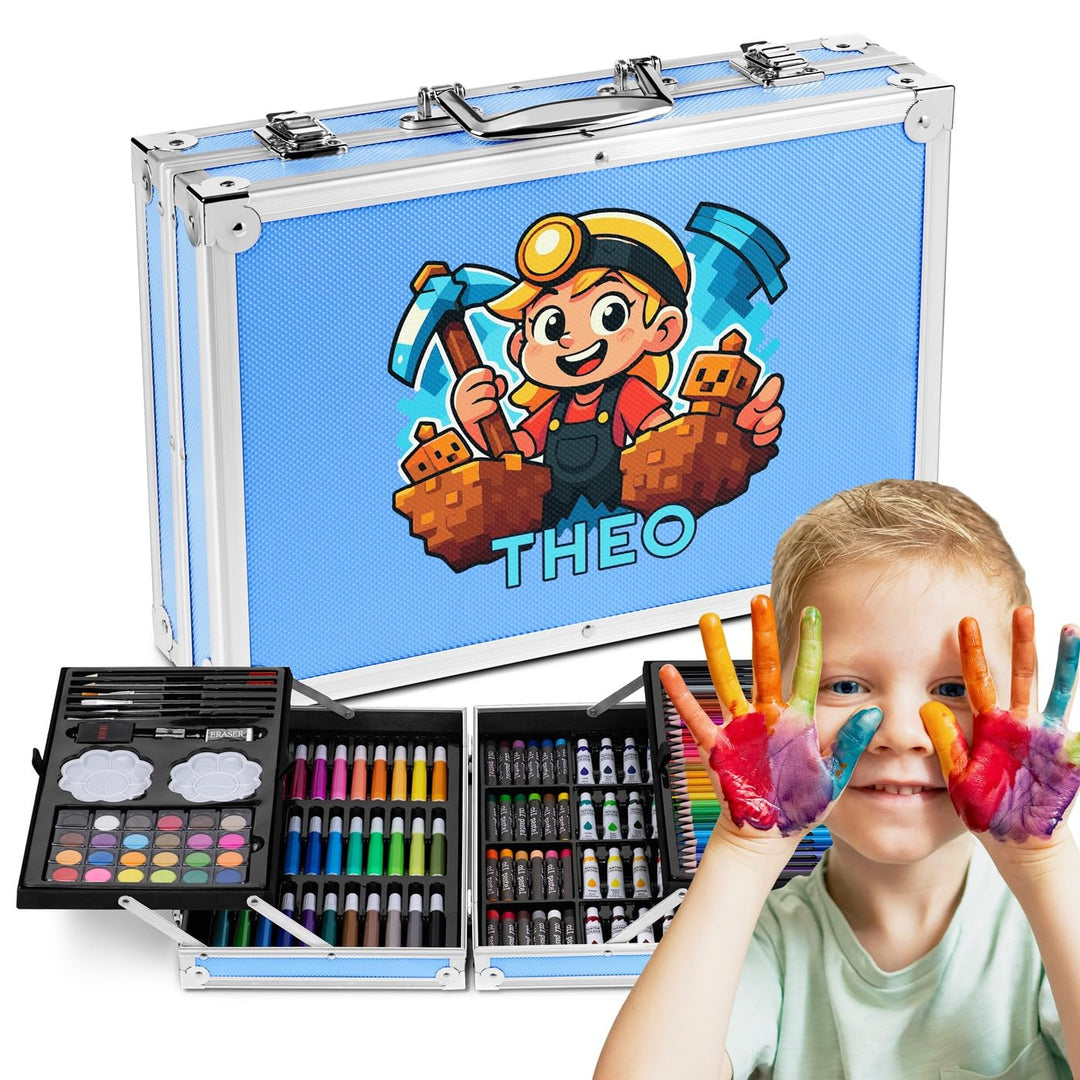 Maverton personalisiertes Kunstset für Kinder - 118-teilig Malkoffer - Buntstifte Koffer Set - Gesch