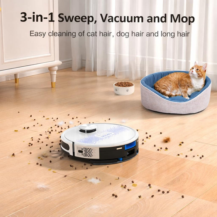 Lubluelu Saugroboter mit Wischfunktion 3-1, 4500Pa Staubsauger Roboter Lasernavigation mit 5 Karten,