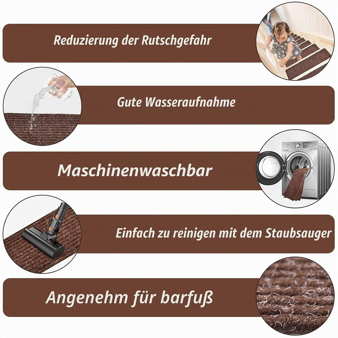 MBIGM 15er Set Stufenmatten 20 cm X 76 cm Treppenteppich Selbstklebend Sicherheit Stufenteppich für