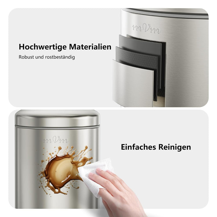mVm Mülleimer Küche 20L, Mülleimer mit Deckel, Silber Silber 20L, Silber 20L