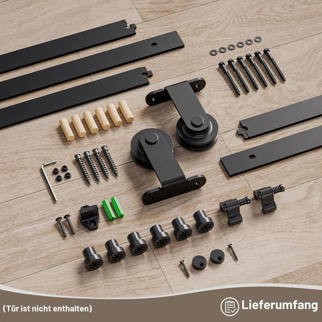 Schiebetürbeschlag 122cm Schiebetüren Schiebetürsystem Komplettset Laufschiene Rollen Set Schwarz fü