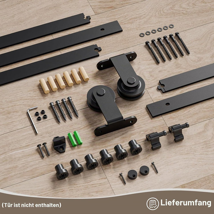 Schiebetürbeschlag 122cm Schiebetüren Schiebetürsystem Komplettset Laufschiene Rollen Set Schwarz fü