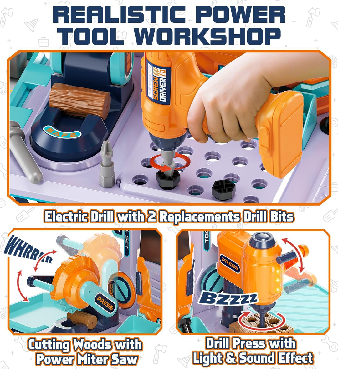 Lehoo Castle Werkbank Kinder 83cm Grossformat, Transformierbarer LKW mit Elektrischem Werkzeug Bohrh