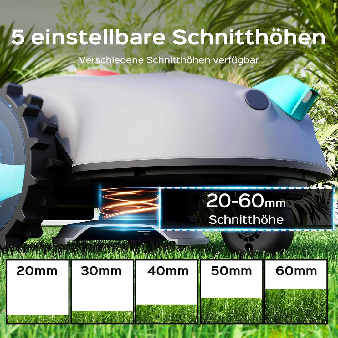 V100 Mähroboter ohne Begrenzungskabel, mit Vision-Navigation, Hindernisvermeidung(150 Arten), 4,0 Ah