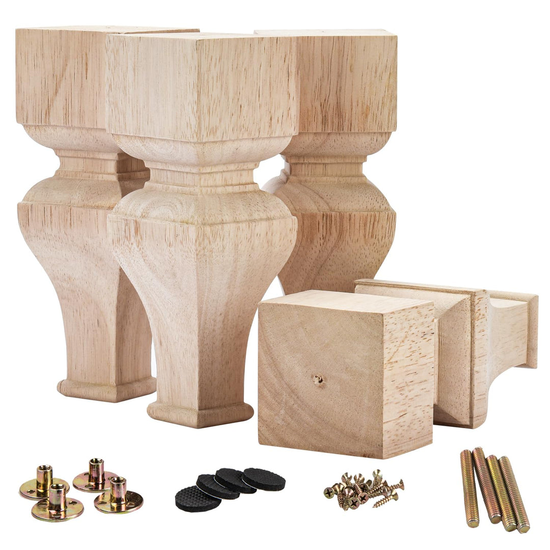 La Vane Möbelbeine aus Holz, geschnitzte Geometrie, unlackierte Ersatzfüsse mit Montageplatte und Sc