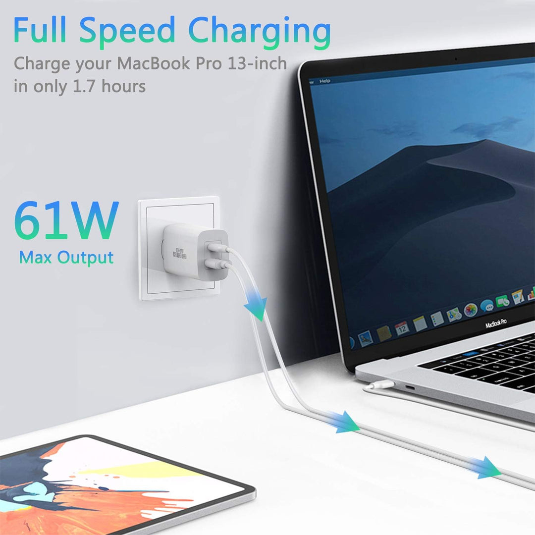 Kompaktes 61W GaN Tech USB-C-Wandladegerät, Doppel-Port mit USB-A und USB-C, USB-C Laptops, Mac Book