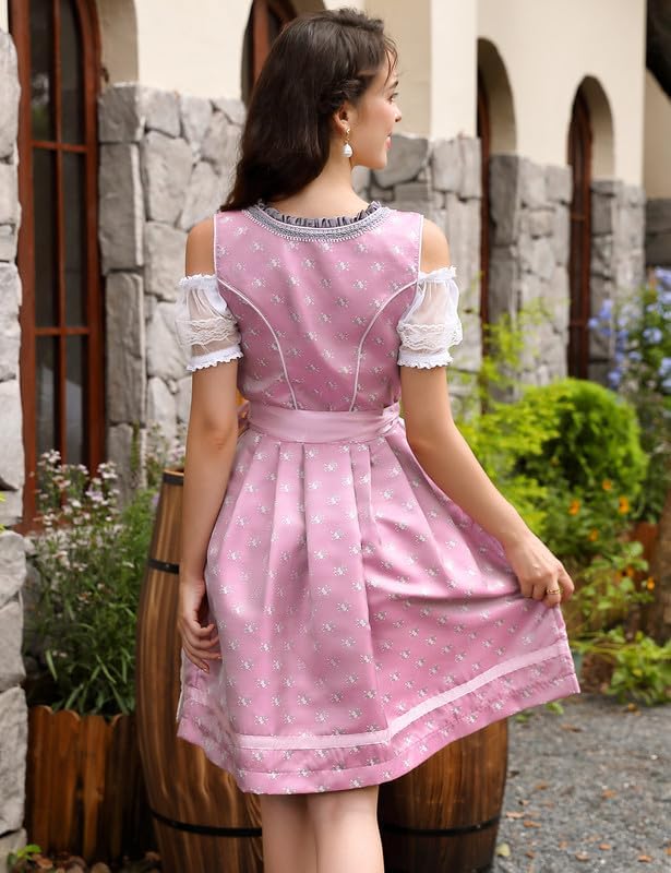 Clearlove Dirndl Damen Midi Trachtenkleid 3tlg mit Schürze und Bluse Trachtenmode Kleid für Oktoberf