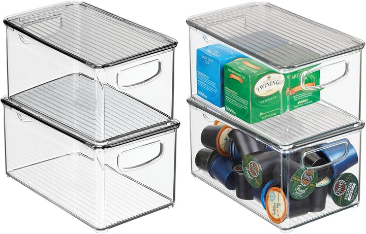 mDesign 4er-Set Aufbewahrungsbox mit Griffen – Kühlschrankbox mit Deckel zur Lebensmittelaufbewahrun