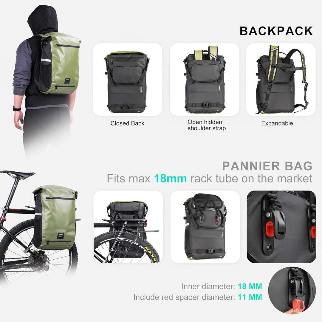 Rhinowalk Fahrrad Gepäckträgertasche Wasserdicht 22L Fahrradtasche Hinterradtasche Gepäckträger Seit