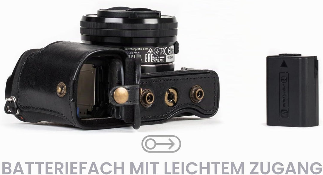 MegaGear Sony Alpha A6300, A6000 (16-50 mm) Ever Ready Echtleder Kamera-Case mit Trageriemen und Bat