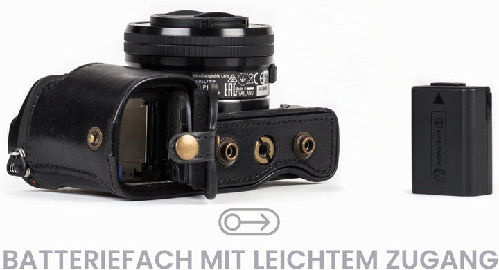 MegaGear Sony Alpha A6300, A6000 (16-50 mm) Ever Ready Echtleder Kamera-Case mit Trageriemen und Bat