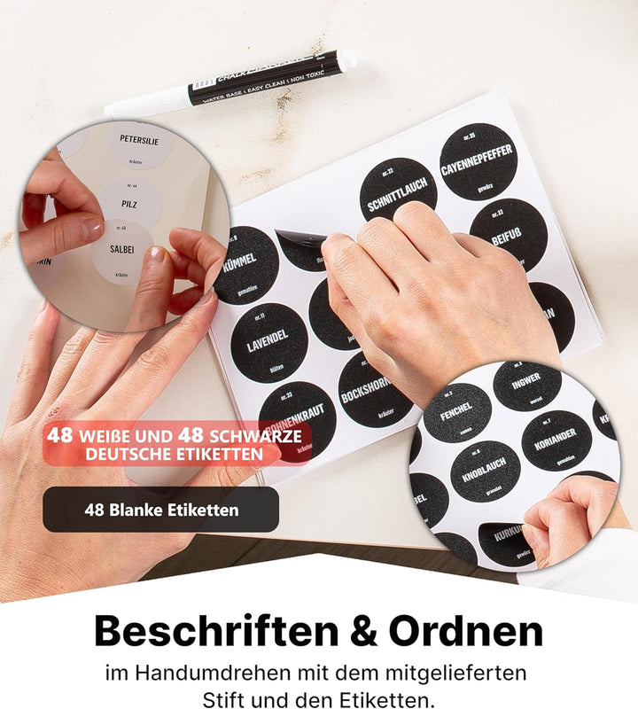 Deco haus® Gewürzregal Stehend & Wand [MIT GEWÜRZDOSEN & ETIKETTEN] - Gewürz Organizer - Gewürzregal