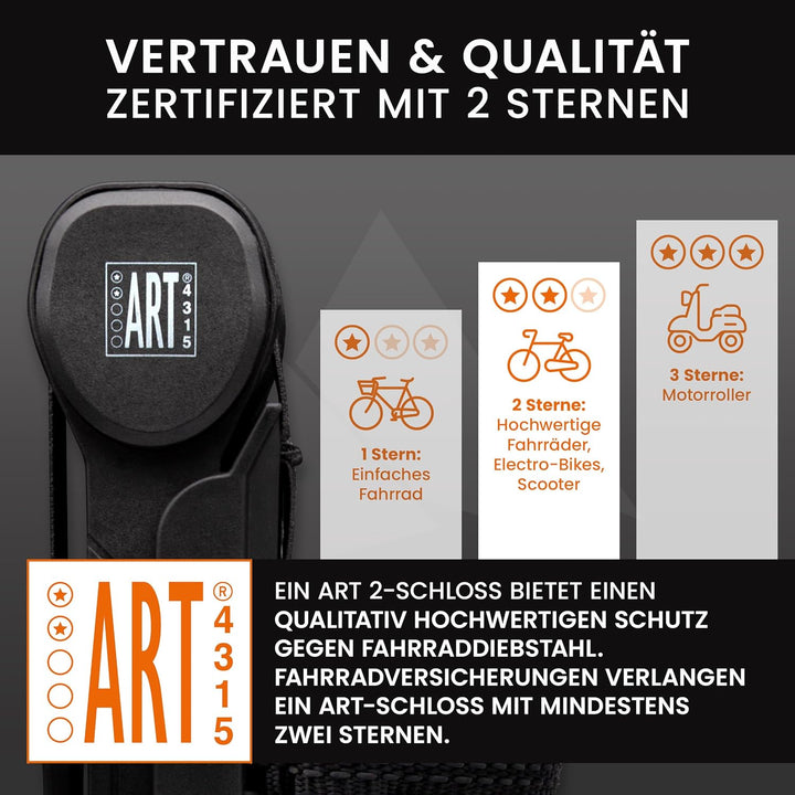 Poised Fahrrad Faltschloss 120 cm mit ART 2 Zertifizierung & Halterung – Hochsicherheits-Fahrradschl