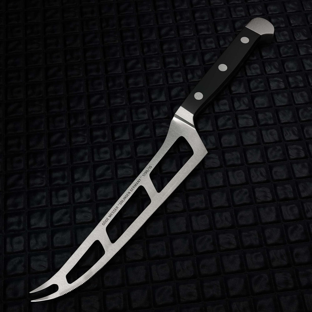 GÜDE Solingen - Weichkäsemesser geschmiedet, 15 cm, POM schwarz, ALPHA, Doppelkropf, Handmade German