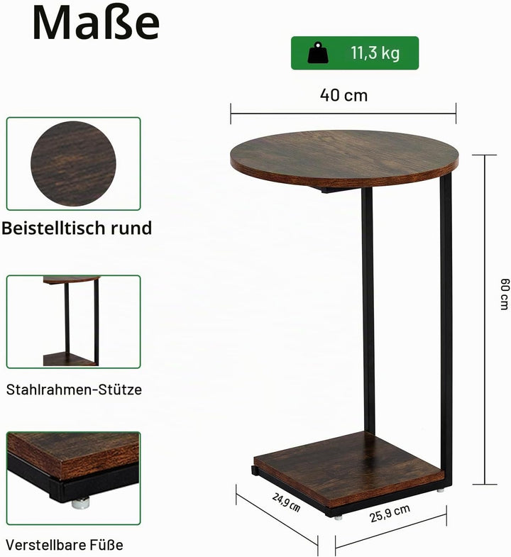 HDANI C-förmiger Beistelltisch 2er Set, Runder Couchtisch Sofatisch Nachttisch Nachttisch Laptoptisc
