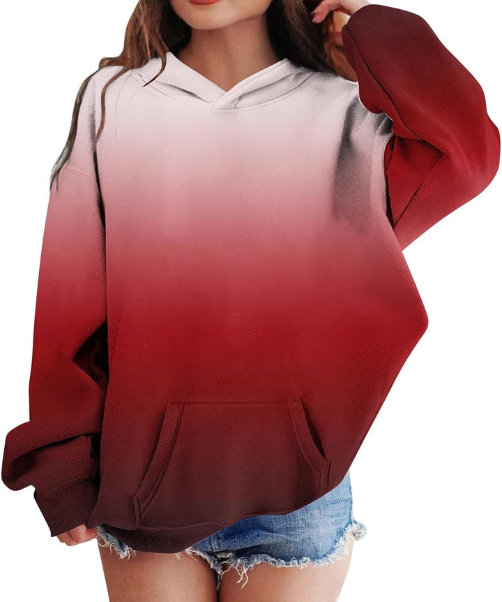 Hoodie Mädchen Oversize Kapuzenpullover Farbverlauf Mode Sweatshirt Casual Pullover mit Kapuze Tasch