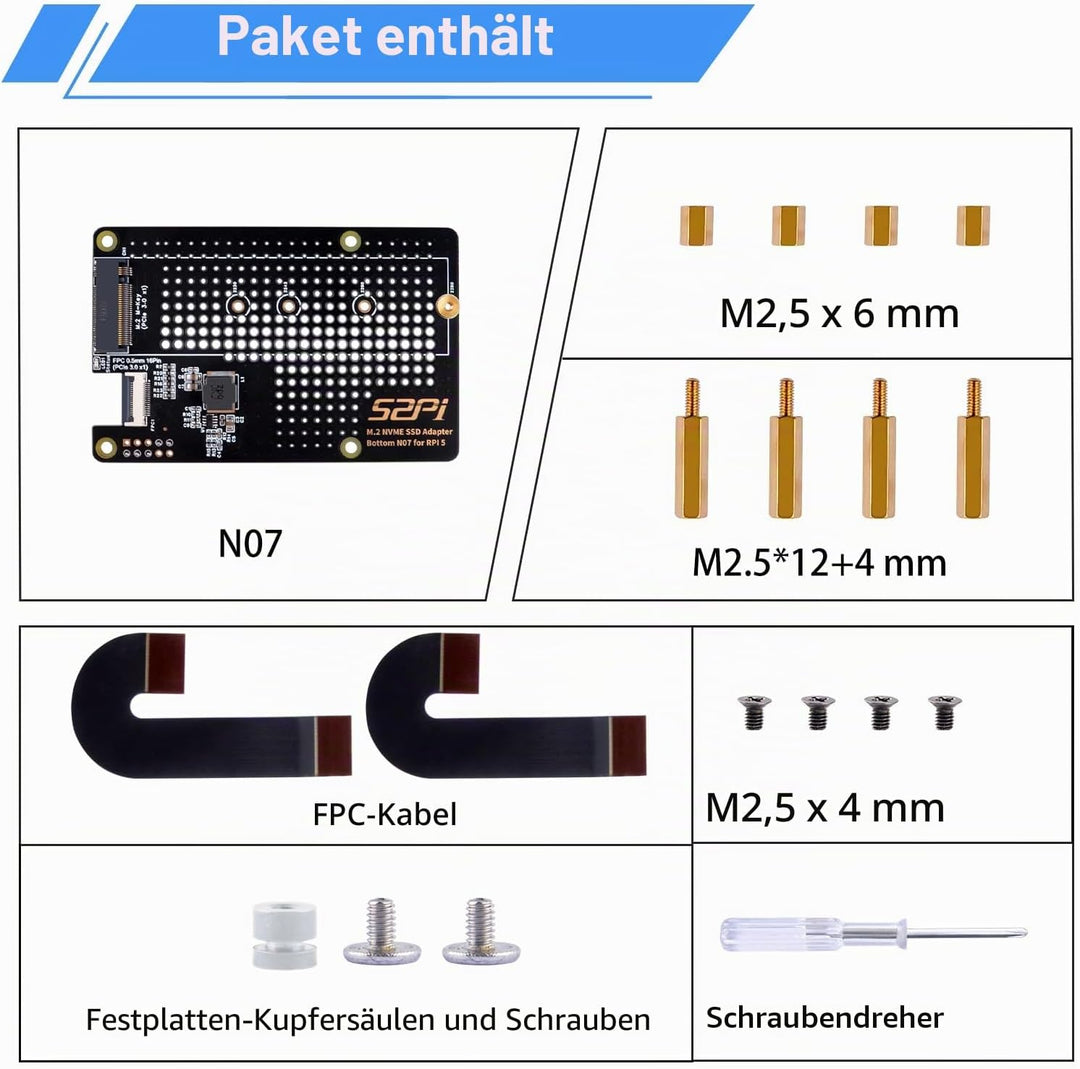 GeeekPi N07 M.2 PCIe to NVMe Bottom SSD Pip PCIe Peripheral Board for Raspberry Pi 5,Support M.2 Key