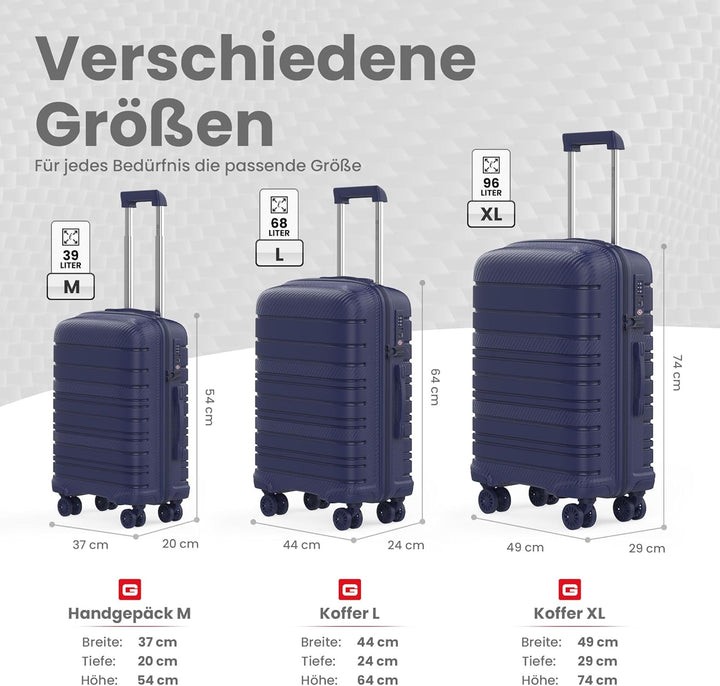 GENTOR Koffer 3er-Set Reisekoffer mit Rollen Carbonoptik 3-Teilig Hartschalenkoffer Trolley mit TSA-