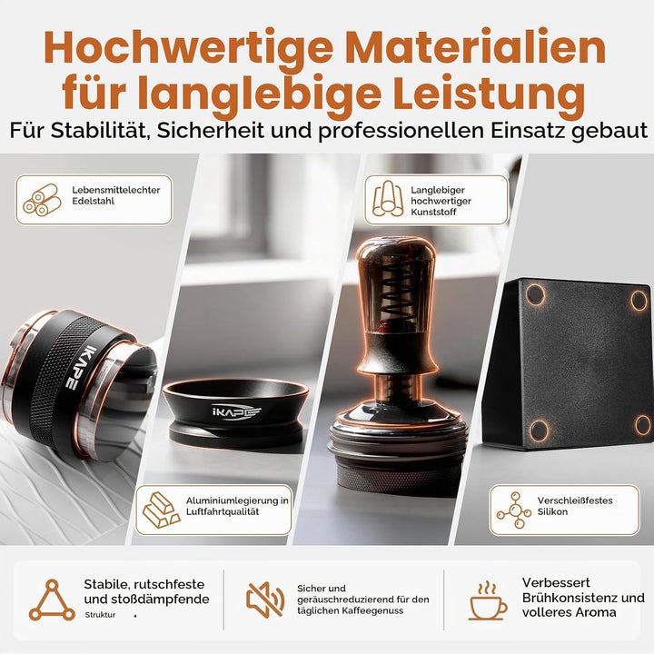IKAPE 51 mm Espresso-Werkzeugset, schwarz, 8-in-1: Kaffeetamper, Verteiler, Magnettrichter, Pucksieb