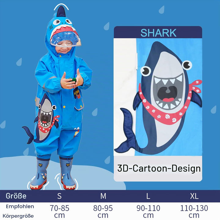 Fewlby Regenanzug Kinder, Regenjacke Einteilig Regenmantel mit Kapuze Regenponcho Jungen Mädchen Was