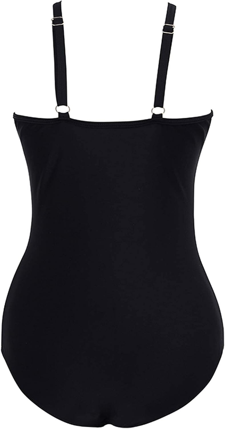 VILOREE Damen Schlankheits Badeanzug Raffung Einteiler High Neck Bademode Strandmode XXL Schwarz 