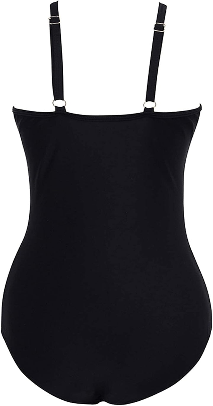 VILOREE Damen Schlankheits Badeanzug Raffung Einteiler High Neck Bademode Strandmode XXL Schwarz 