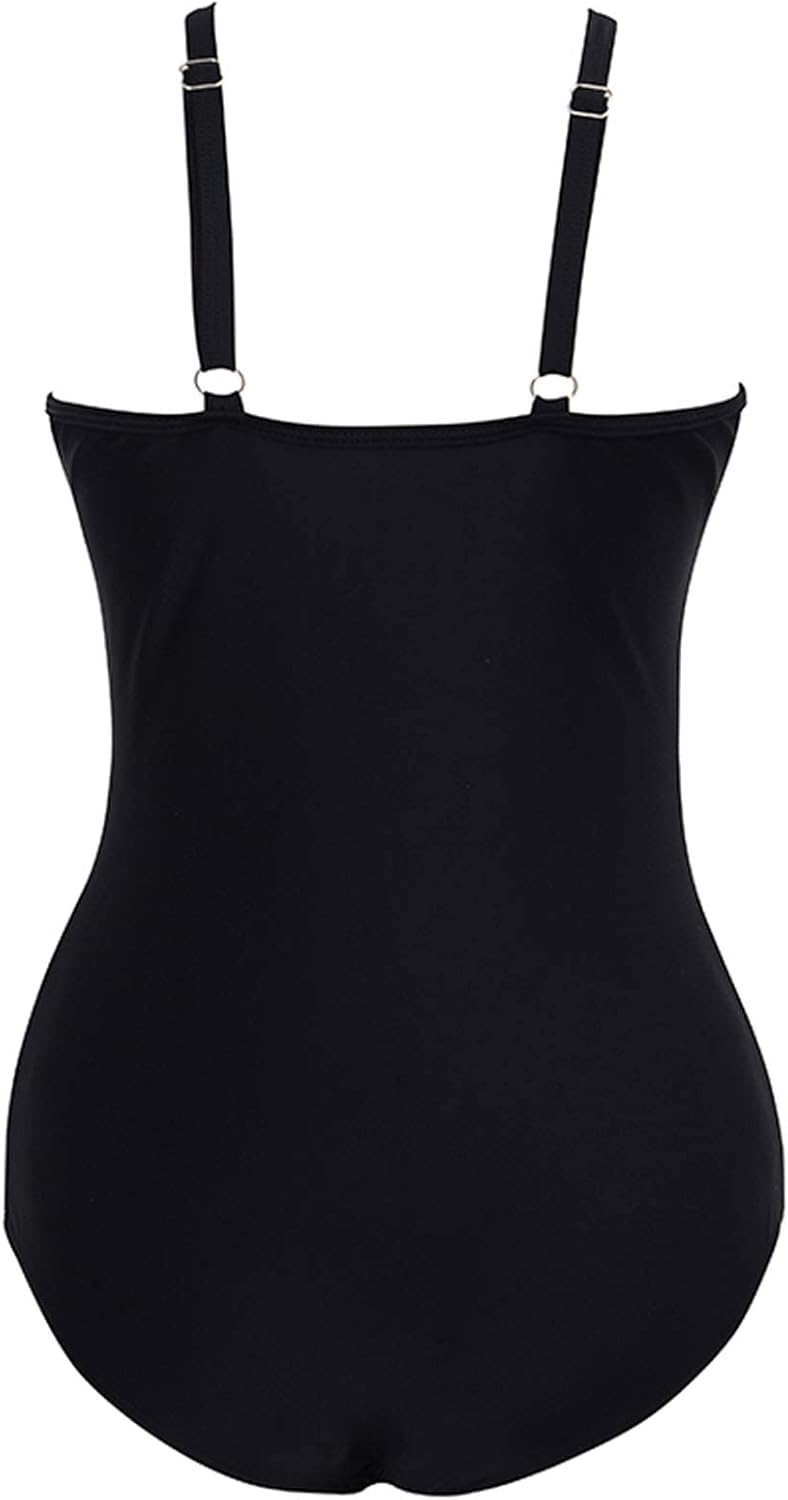 VILOREE Damen Schlankheits Badeanzug Raffung Einteiler High Neck Bademode Strandmode XXL Schwarz #2,