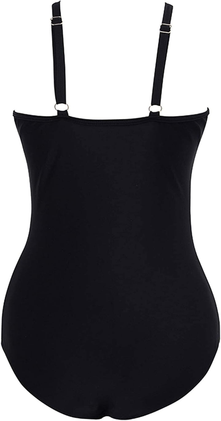 VILOREE Damen Schlankheits Badeanzug Raffung Einteiler High Neck Bademode Strandmode XXL Schwarz #2,