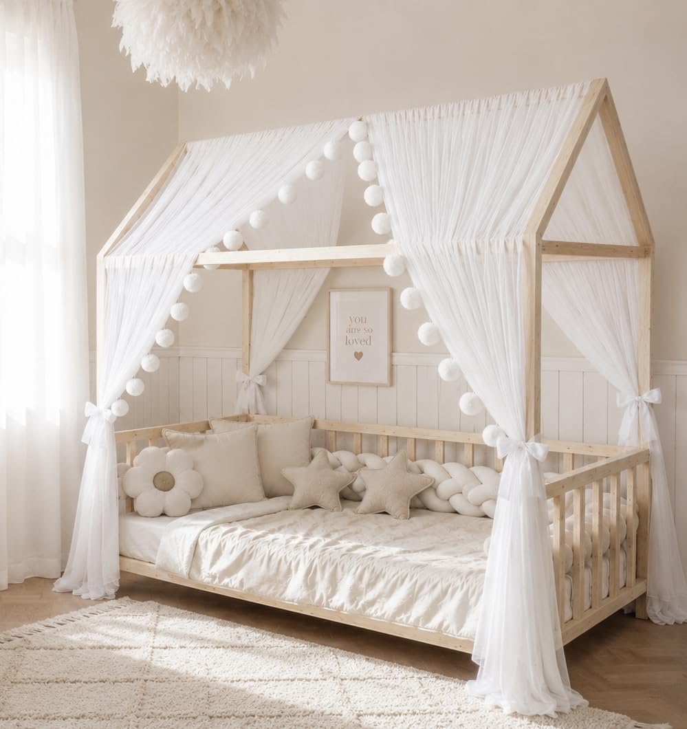 Baby Fancyroom Hausbett Himmel Betthimmel weiss/Ecru für Kinderbett Kinderzimmer Baldachin Bettvorha