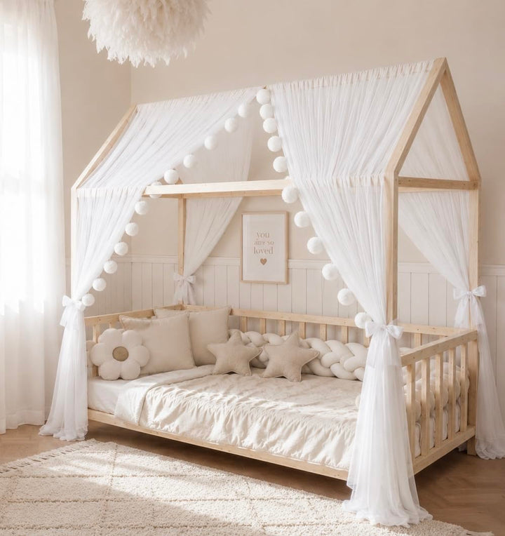 Baby Fancyroom Hausbett Himmel Betthimmel weiss/Ecru für Kinderbett Kinderzimmer Baldachin Bettvorha