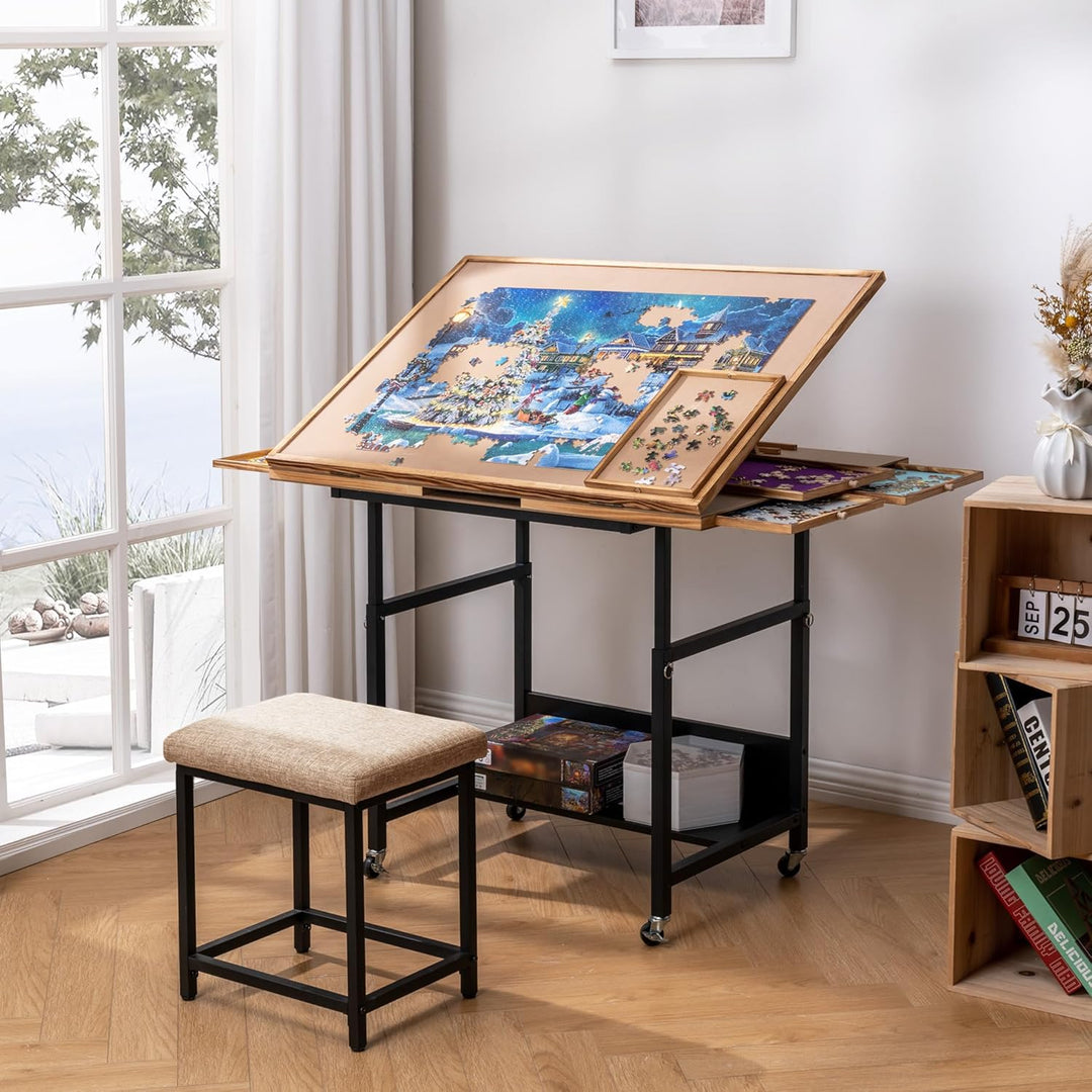 Becko US Jigsaw Puzzle Board with 4 Drawers & PVC Cover, Puzze Board Tilting Board with Height Adjus