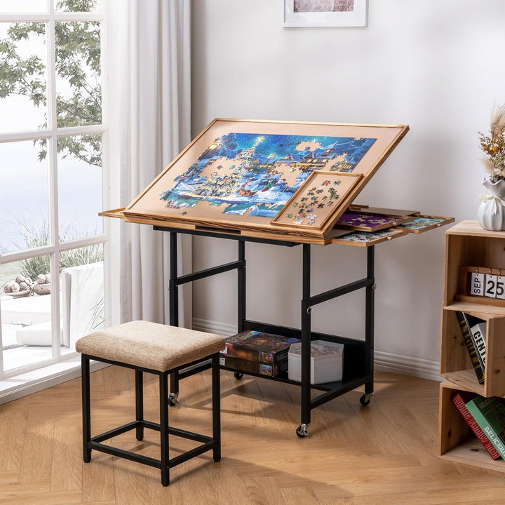 Becko US Jigsaw Puzzle Board with 4 Drawers & PVC Cover, Puzze Board Tilting Board with Height Adjus