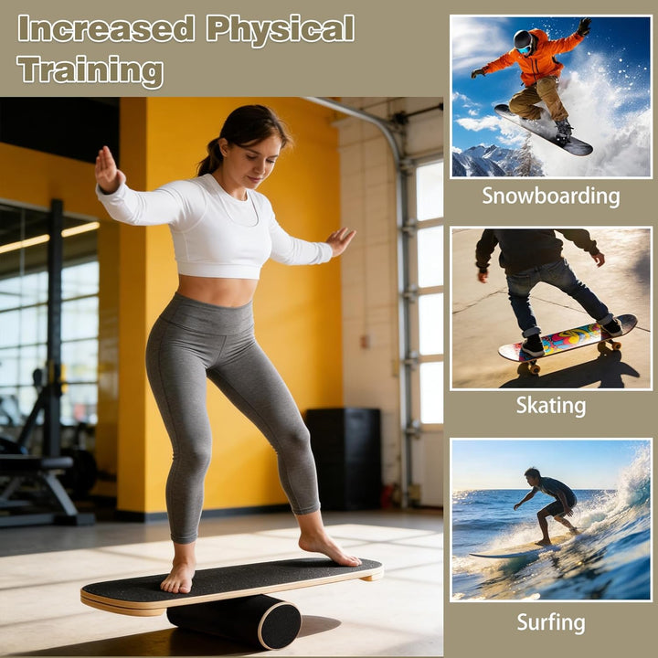 Balance Board, Gleichgewichtsboard Holz, Balanceboards Erwachsene mit verstellbaren Stoppern und Kor