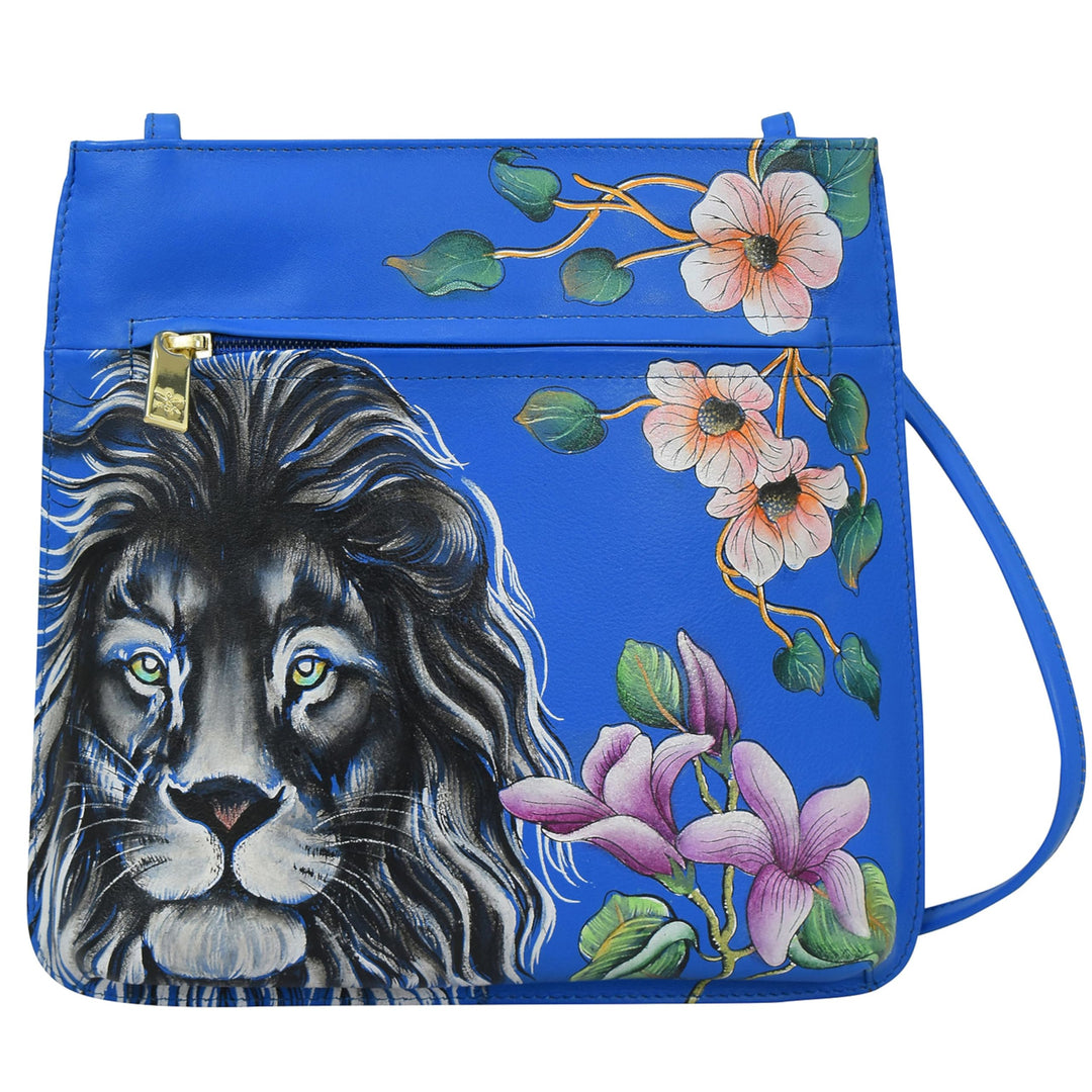 Anuschka Damen Cross Body aus Leder, handbemalt, Sapphire King