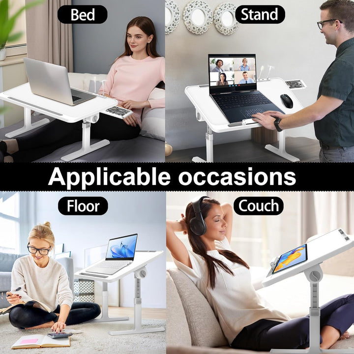Soontrans Laptoptisch 60 x 40 cm, Laptop Tisch mit Schublade, Höhenverstellbar, 4 Winkelverstellbar,