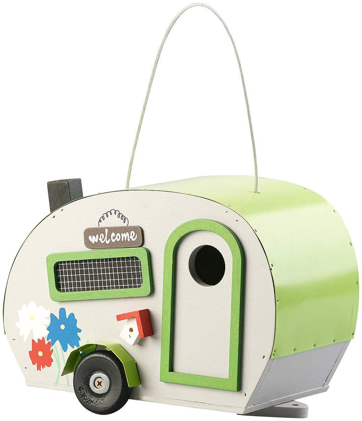 Royal Gardineer Vogelhaus Wohnwagen: Nistkasten in Wohnwagen-Optik aus Holz mit Metalldach, mit Verz