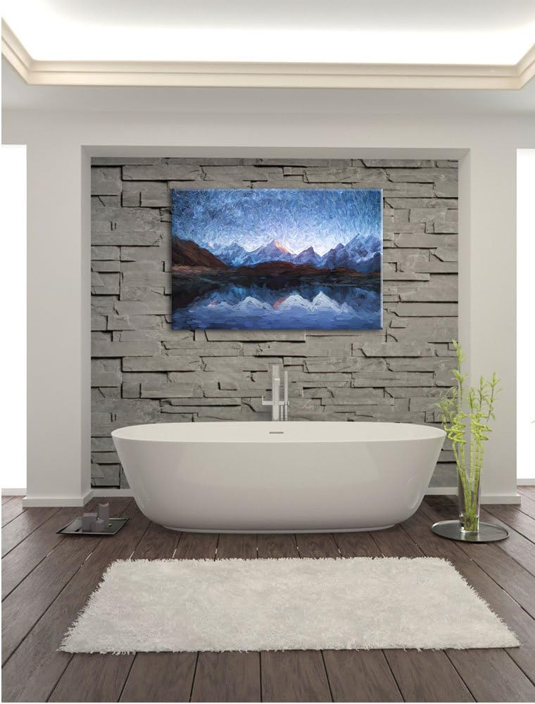 Pixxprint Sternenhimmel über dem Gebirge als Leinwandbild/Grösse: 100x70 cm/Wandbild/Kunstdruck/fert