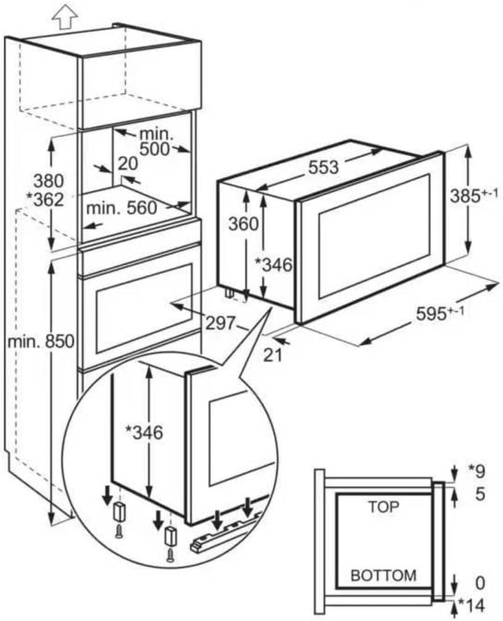 AEG OS5MG20EB Einbau-Mikrowelle, 20 l, 800 W, Grillfunktion, LED-Display, elektronische Öffnung, Sch