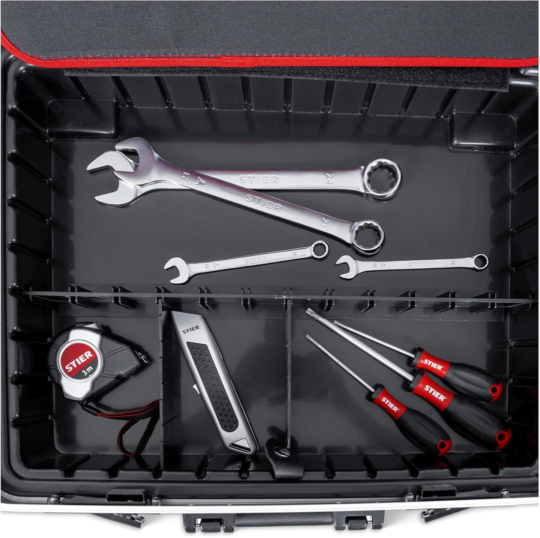 STIER Werkzeugkoffer Trolley leer, robuster Rollkoffer mit ABS-Kunsstoff & Aluminium, Toolbox schwar
