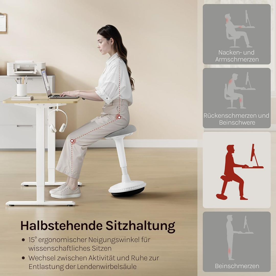 WOLTU Ergonomischer Stehhocker, 360° neigbarer Bürohocker, Grau+weiss | Grosser Sockel, Anti-Rutsch