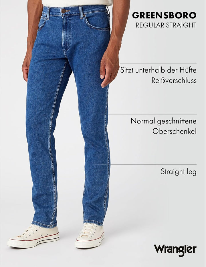 Wrangler Herren Jeans Greensboro Regular Fit Herrenhose Straight Blau W30 - W42 29W / 32L The Stone