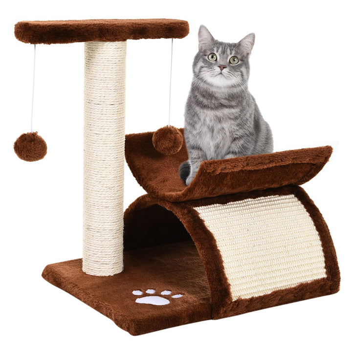 PawHut Katzenbaum Spielbaum Katzenkratzbaum Kratzbaum Katzen mit Ball Braun L40 x B30 x H43 cm Braun