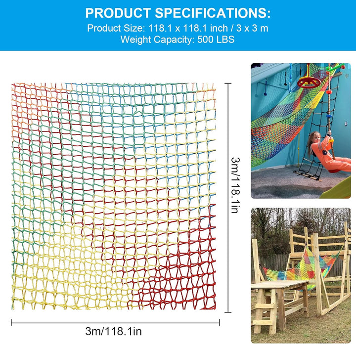 MENAYODA Kletternetz Spielplatz, Schwerlast Doppellagiges Schutznetz Kinder Klettergerüst Schaukel,