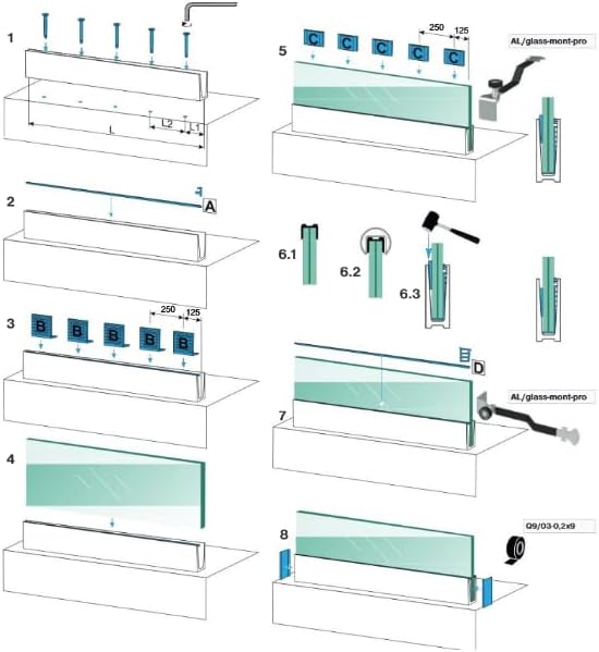 Sellon24® Ganzglasgeländer Glasgeländer Bodenprofil ALU aufgesetzte Bodenmontage Profil Aluminium el